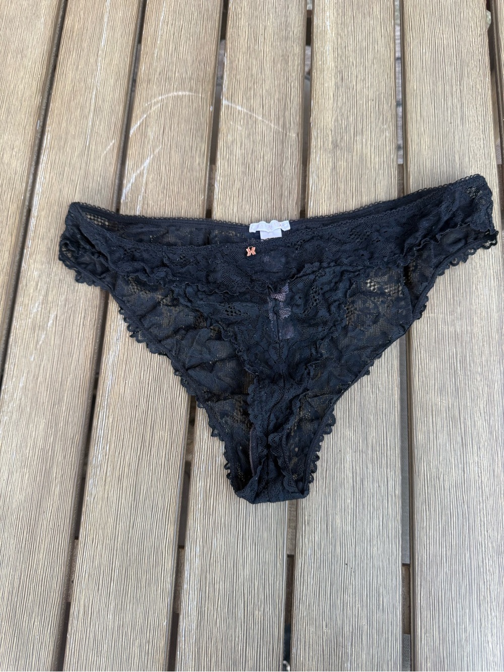 Savage X Fenty Black Sheer Lace Logo Bikini Panties Large